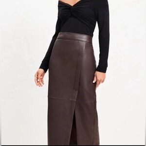 LOFT Petite Faux Leather Midi Wrap Skirt | Size 14 | NWT